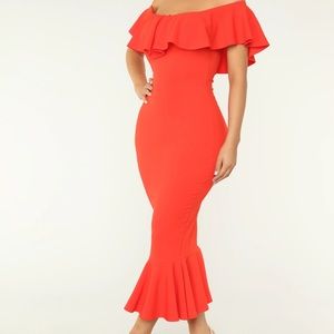 Bright red/orange midi dress